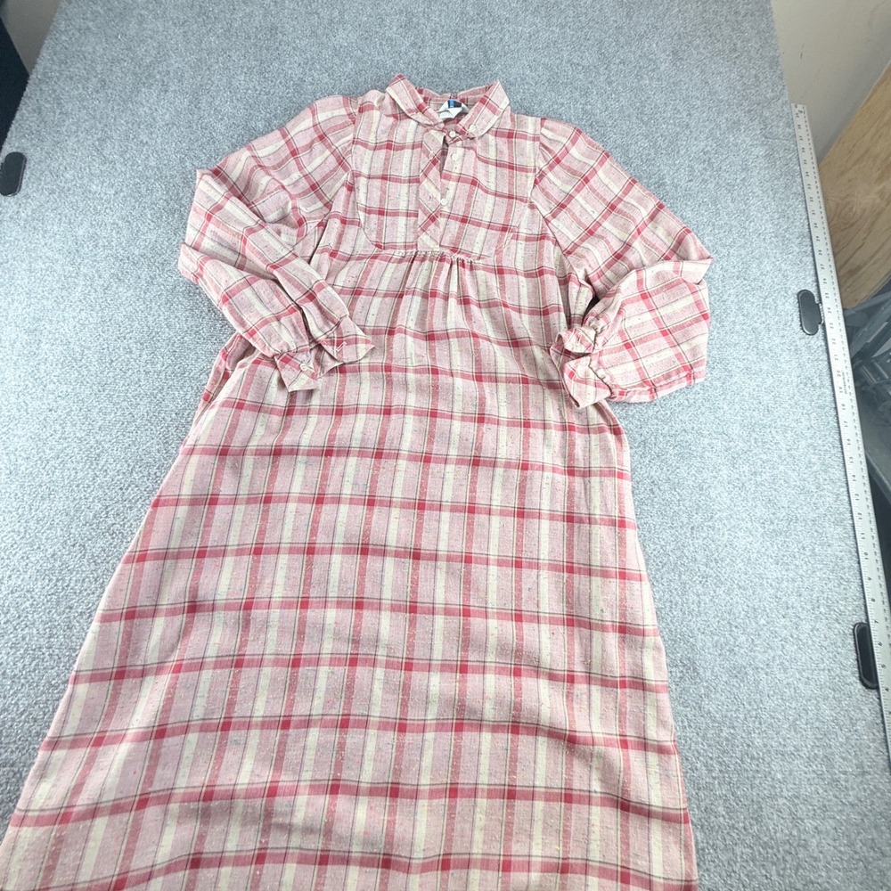 Vintage The Art Shirt Red Plaid Rainbow Nep Midi Dress Long Sleeve Size 15-16